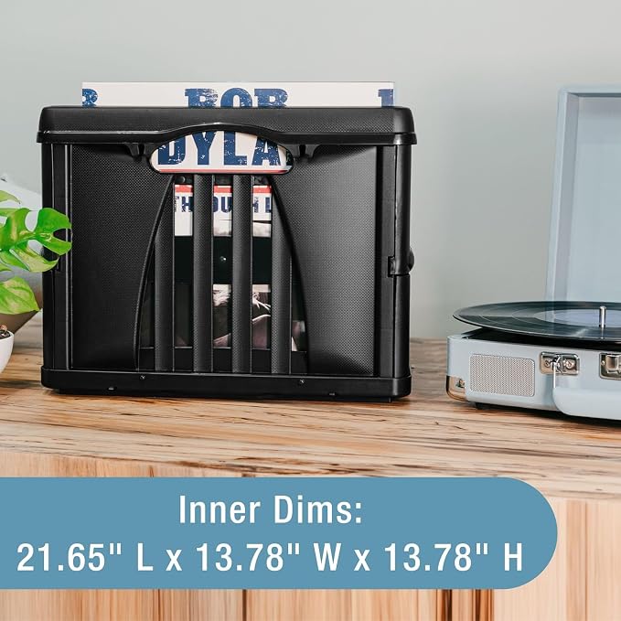 CleverMade Collapsible Utility Crates, 60L, 3 Pack, Obsidian | Each crate carries 66 lb with reinforced base bracing. Stack up to 3 high, then fold to 2.75 inches for shelf storage.