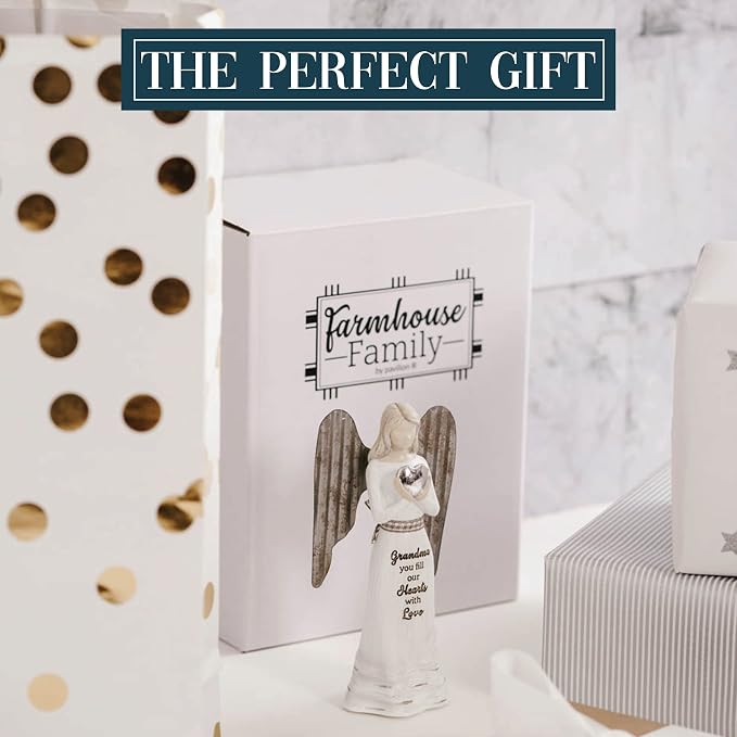 Pavilion Gift Company - 5" Angel Figurine - Grandma You Fill Our Hearts with Love - Simplistic Rustic Modern Farmhouse Statue