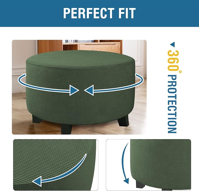 H.VERSAILTEX Ottoman Cover Stretch Ottoman Slipcover Round Ottoman Storage Cover Folding Stool Covers Furniture Protector Cover for Footrest Ottoman Fit Dia 20" - 23", Bronze Green
