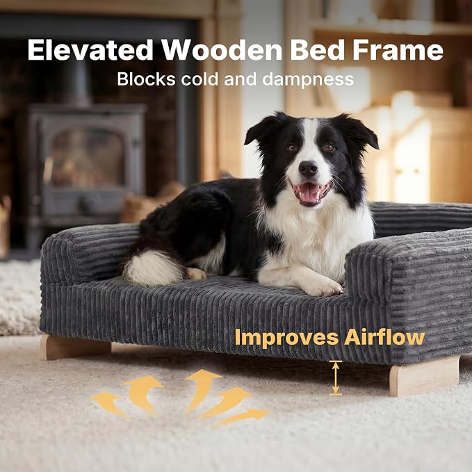 Veehoo Elevated Dog Bed Indoor, Wood Furniture Style Dog Couch Sofa with Removable Washable Cover, Cute & Durable Dogs Bed Furniture for Small Dogs & Puppies Up to 40 lbs