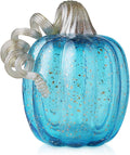Glitzhome Decorative Hand Blown Glass Pumpkin Figurine, 6.1" H, Blue