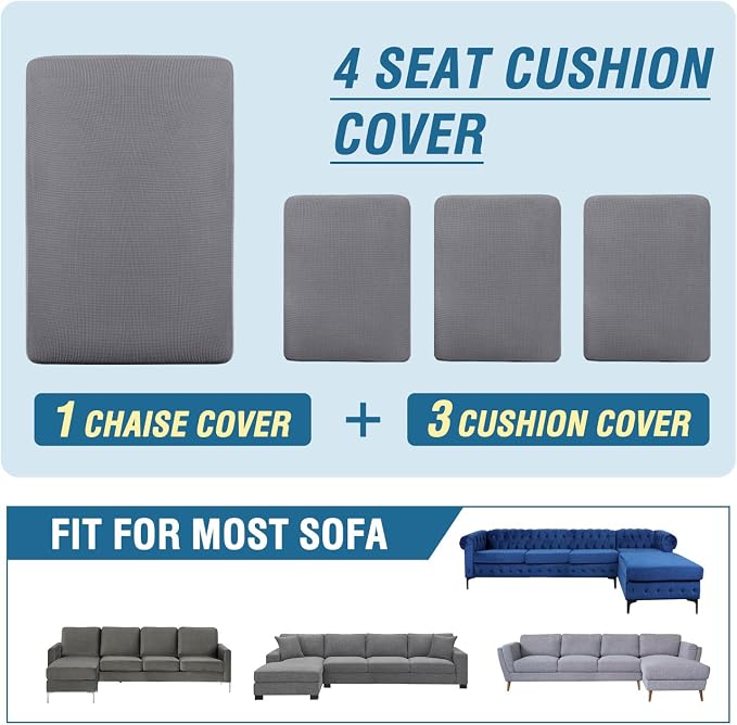 H.VERSAILTEX Sectional Couch Covers 4 Pieces Sofa Seat Cushion Covers L Shape Separate Cushion Couch Chaise Cover for Both Left/Right Sectional Couch (Seat Only: 1 Chaise + 3 Sofa, Dove)