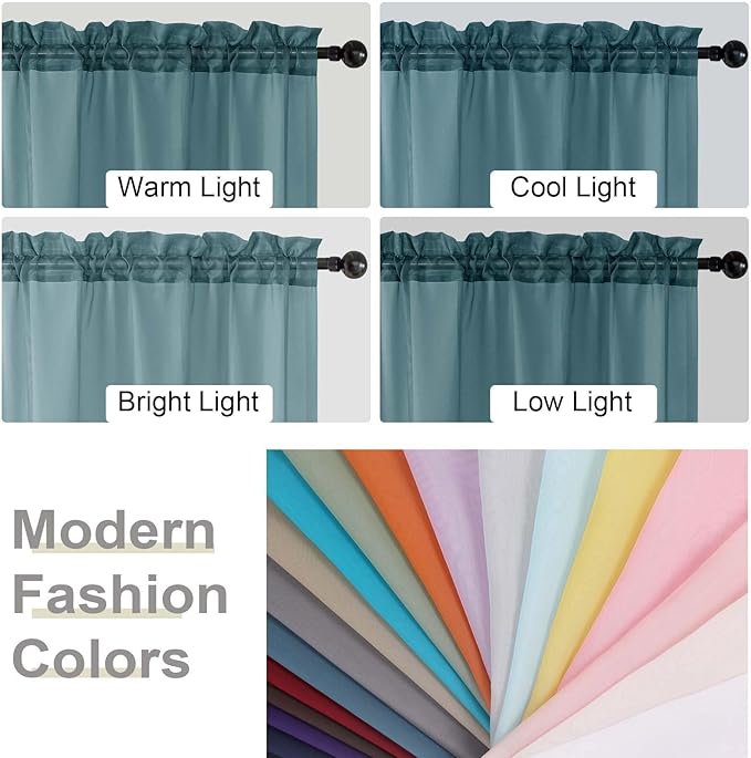 Dusty Blue Valances for Windows, Sheer Curtains 14 Inch Length 2 Pack Kitchen - Image 5