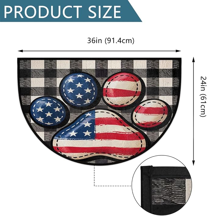 Paw Half Round Doormat Semi Circle Rug Half Moon Rug Entryway Mat | Paw Flag Washable Non Slip Outdoor Floor Rug Kitchen Mat for Indoor Outdoor Bathroom Fireplace Bath Decor