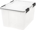 IRIS USA 46 Quart WEATHERPRO Plastic Storage Box with Durable Lid and Seal and Secure Latching Buckles, Clear with Black Buckles, 1 Pack