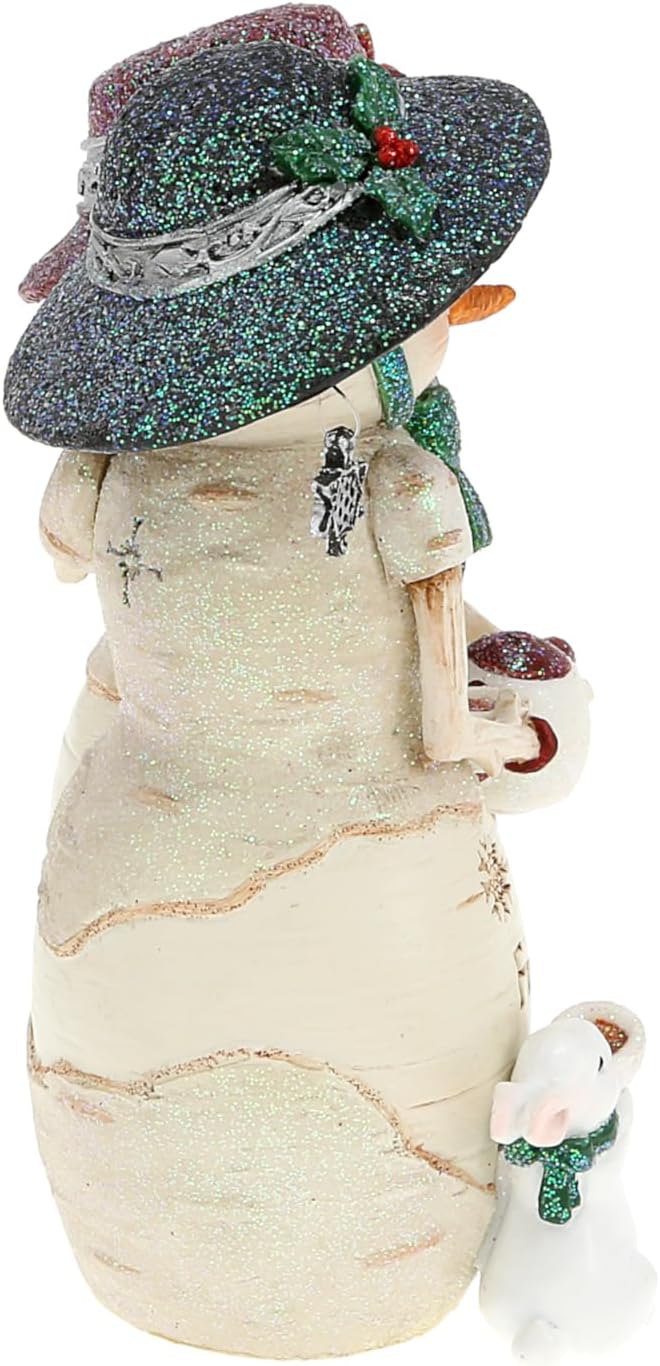Pavilion Gift Company - Fros-Tea Friends - 4.5" Hand Painted Resin The BirchHearts Collectible Double Snowman Figurine Decorative Holiday Christmas Decor Statue Bunny Rabbit Tea Lover