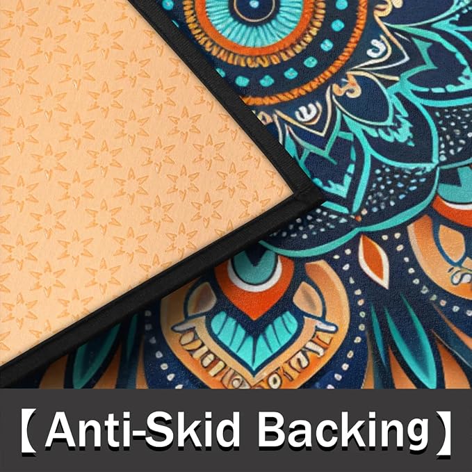 Ethnic Mandala Half Round Door Mat Semi Moon Rug Fireplace Carpet Area Rugs | Ethnic Mandala Non Slip Absorbent Half Circle Mat Carpet for Indoor Outdoor Patio Kitchen Bathroom Entryway Home Decor