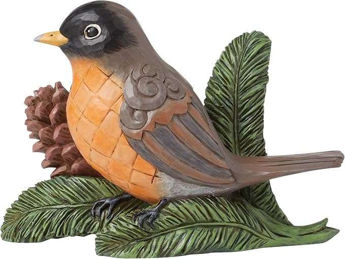 Enesco Jim Shore Heartwood Creek Robin Bird with Pinecone Figurine- Stone Resin Hand Crafted Collectible Mini Figurines Home Decor Statue, 4 Inch