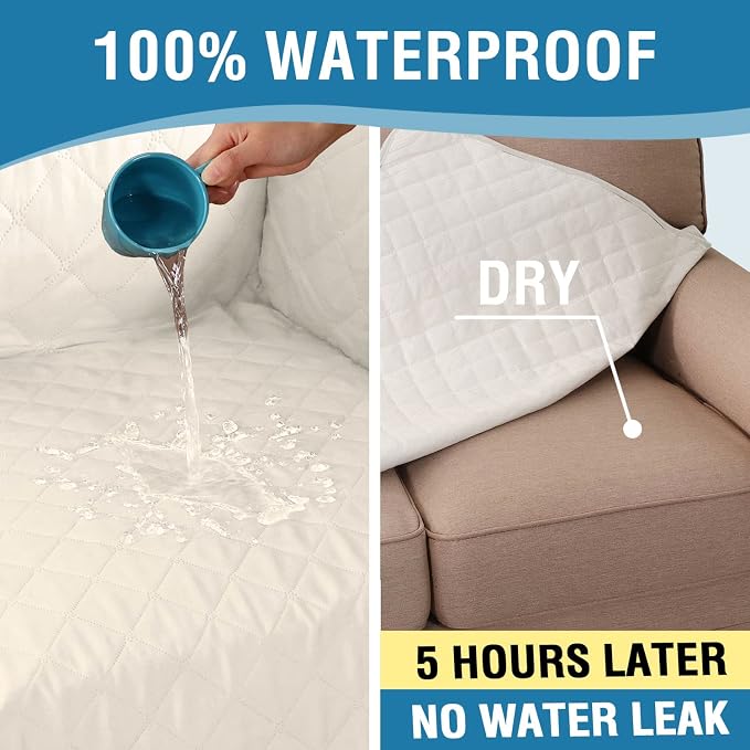 H.VERSAILTEX Sofa Covers for 3 Cushion Couch, Dog Couch Protector, Furniture Covers for Pets, 100% Waterproof Cover with Non-Skid Backing & Elastic Straps(Sofa, Coconut Milk)