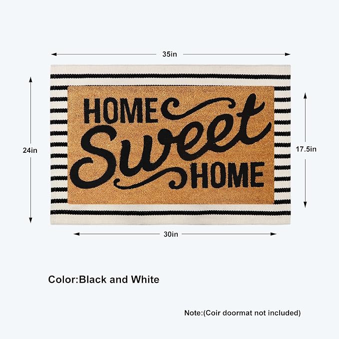 Collive Black and White Striped Door Mat 24"x35", Cotton Hand Woven Welcome Entryway Rug,Washable Small Porch Fall Decor, Welcome Door Mat for Indoor Outdoor Kitchen Farmhouse Entrance