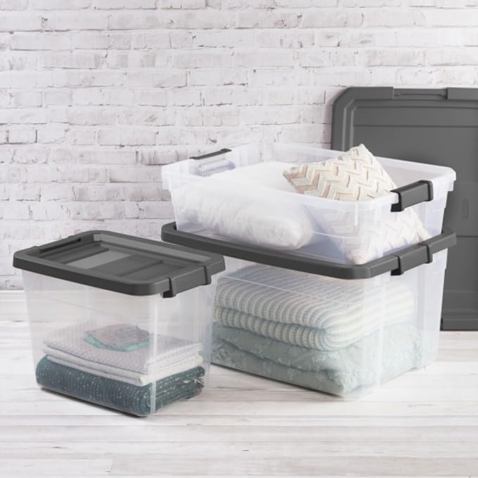 Sterilite Modular Stacker Box with Latching Lid, 16 Quart, 12-Pack | Clear Plastic Storage Bins - Stackable Organizing Container Boxes for Closet, Bathroom, and Office
