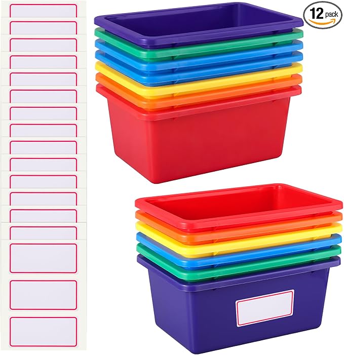 Zonon 12 Pcs Plastic Cubby Storage Bin Back to School Classroom Cubby Organization Storage Container with 1 Pack Self Adhesive Label for Office School Library(Colorful,15.51 x 11.57 x 4.92)
