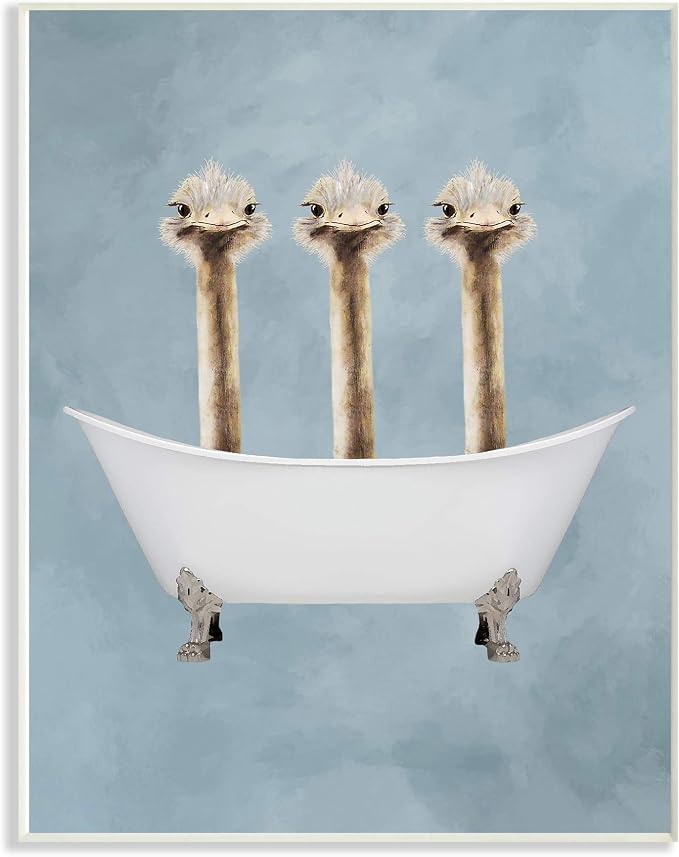 'Three Ostriches In A Bathtub'| Wall Plaque Art | Stupell Industries | 13 x 19 Inches, Easy to Hang and Sturdy, Made in USA, by Coco de Paris