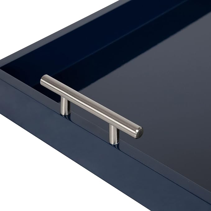 Kate and Laurel Lipton Modern Rectangular Tray, 16 x 12.25, Navy Blue and Silver, Decorative Accent Tray for Storage and Display