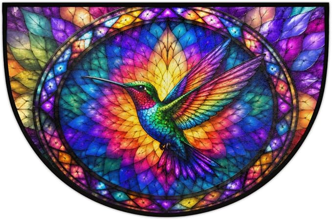 Hummingbird Half Round Door Mat Welcome Entrance Mat Bath Bathroom Rug A6 | Hummingbird Glass Painting Welcome Entrance Mat Anti-Slip Half Moon Bath Mat Semi Circle Rug Indoor Outdoor Kitchen Rug