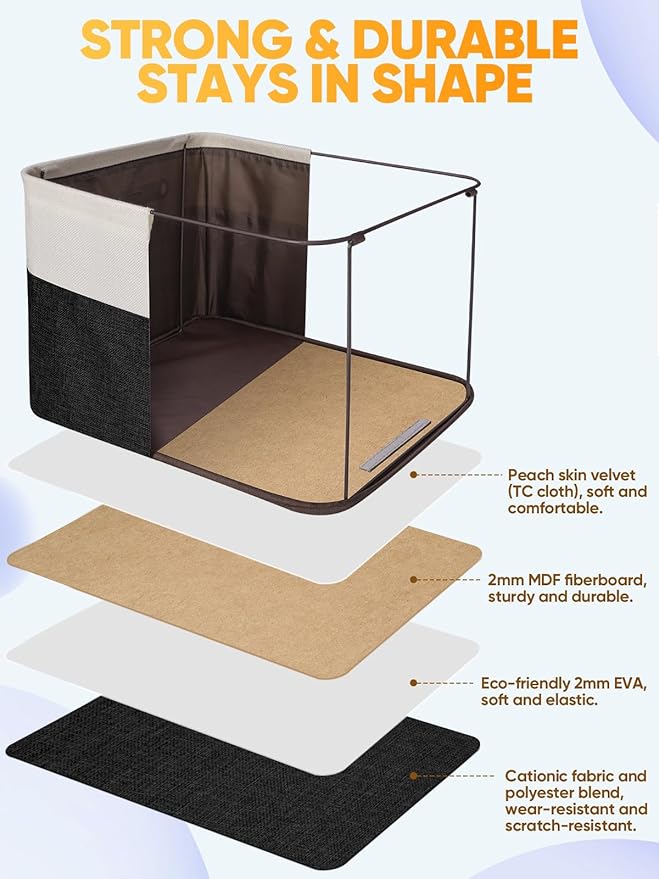 BALEINE 4 Pack Fabric Closet Storage Bins for Shelves, Linen Closet Organizers and Storage, Decorative Baskets for Organizing, Shelf, Clothes, Home, Office (Black, 17''x13''x10.5'')