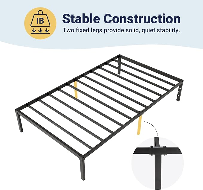 Allewie Twin XL Bed Frame, 14 inch Metal Beds with Storage Space, Black | Heavy-Duty Metal Platform Beds, Large Under-Bed Storage Space, No Box Spring Needed, Easy Assembly