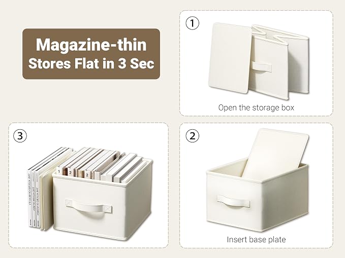 LayerSpace Fabric Storage Bins | Closet Bin Shelf Organizer Shelf Basket | Collapsible Linen Closet Organizer Storage Cube | 14¾"L x 10¼"W x 8¼"H | Storage for Clothes | White & Ivory 3 Pack | Thickened Rigid PP Panels, Cotton-linen Shelf Baskets, Meas...