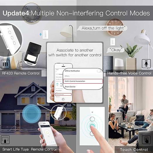 MoesGo WiFi Smart Wall Light Switch,Glass Panel, Multi-Control(3 Way), 2.4GHz Wi-Fi Touch Switches, Neutral Wire Required, Remote Control Smart Life/Tuya App, Work with Alexa, Google Home White 3 Gang