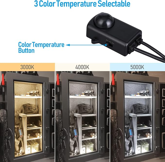 TORCHSTAR 6pcs 12 Inch LED Safe Lighting Kit, Motion Sensor, 3CCT | UL Power Adapter, Input 100-240V, Linkable Gun Safe Light Bars, 900LM, for Under Cabinet Locker Closet, 3000K/4000K/5000K