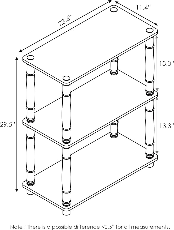 Furinno Turn-N-Tube 3-Tier Compact Multipurpose Shelf Display Rack with Classic Tube, Espresso/Black | Open Frame Corner Shelf, for Organization and Storage, Living Room, Garage, Home Office