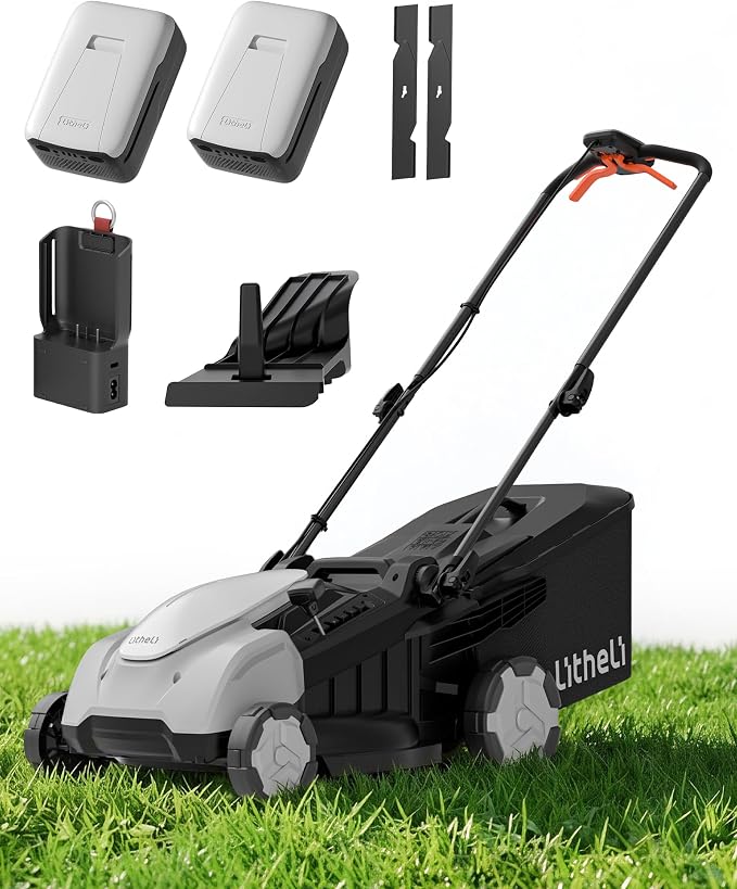 Litheli 40V Lawn Mower 18" Electric Self Propelled, Lightweight Cordless Lawn Mower Brushless with 6-Position Height Adjustment,20V 4.0Ah Battery