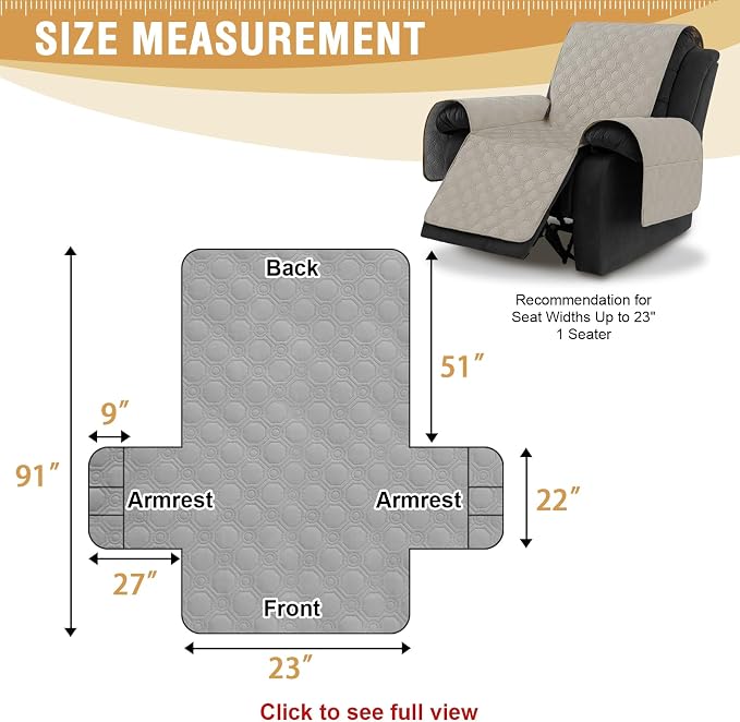 H.VERSAILTEX 100% Waterproof Recliner Chair Covers, Recliner Covers Non-Slip Stay in Place, Thick Cover for Recliner Chair with Pocket, Dog Couch Cover Protector Washable(French Oak, 23")