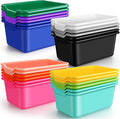 Dandat 24 Pcs Plastic Book Bins for Classroom Library Colorful Scoop Front Cubby Bins Stackable Toy Storage Containers with Handles for School Home Office Nursery Daycare (Bright Color)