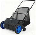 Push Lawn Sweeper, 21inch Leaf & Grass Collector, Heavy Duty Thickened Steel Durable Manual Leaf Sweeper to Use with Large Capacity 3.5 Cu. ft. Mesh Collection Hopper Bag, 2 Spinning Brushes