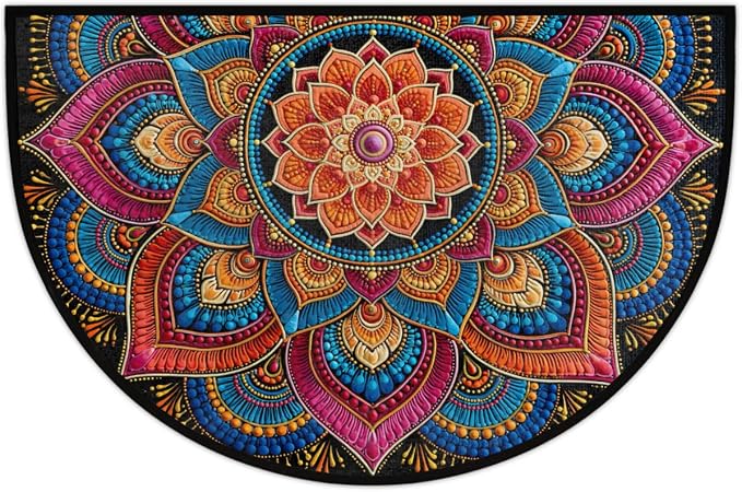 Flower Half Round Door Mat Semi Circle Rug Half Moon Doormat | Soft Washable Colorful Boho Welcome Entrance Mat for Outdoor Indoor Floor Bedroom Bathroom Home Kitchen Festival Decor