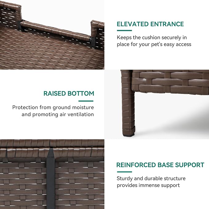 YITAHOME Rattan Dog Sofa Bed with Cushion, Wicker Pet Bed Sofa Couch Indoor Outdoor Waterproof for Large Medium Small Dogs Cats (34.6''L*23.6''W*11.8''H,Beige)