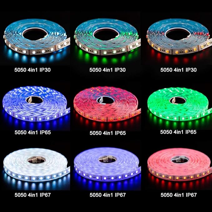 BTF-LIGHTING RGBW LED Strip Lights,UL Listed,5050 4 Colors in 1 RGB + 6000K-7000K Cool White,12V DC,16.4ft/5m 60LEDs/m 12mm White PCB, IP65 Waterproof for Home Decoration(No Adapter or Controller)