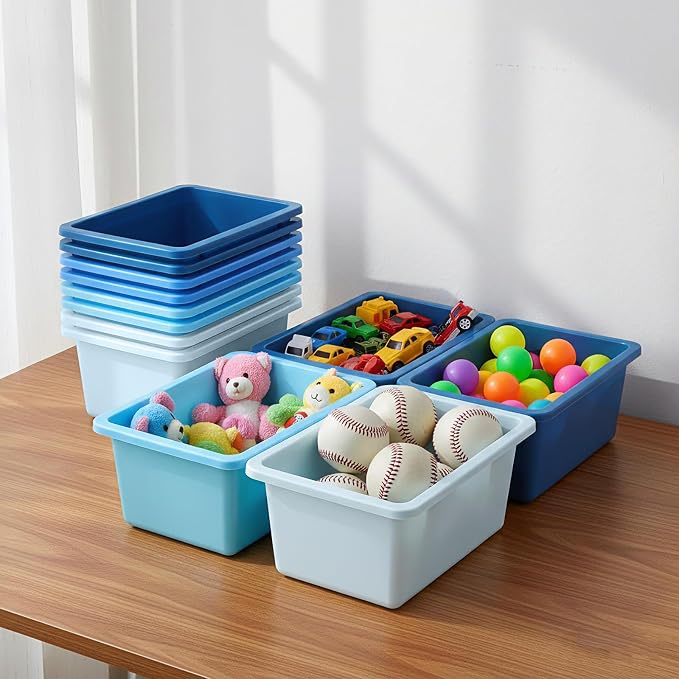 Zonon 12 Pcs Plastic Cubby Storage Bin Back to School Classroom Cubby Organization Storage Container with 1 Pack Self Adhesive Label for Office School Library(Blue Color,11.61 x 7.68 x 4.92)