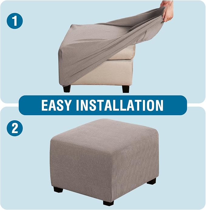 H.VERSAILTEX Ottoman Cover Slipcover Rectangle Fit Length 35"-45" Footrest Sofa Slipcovers Stool Cover Footstool Protector Covers Feature Stretch Thick Soft Jacquard Fabric Removable Washable - Taupe