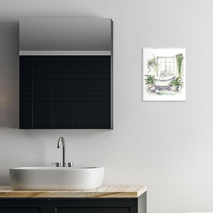 Lush Greenery Bathtub Window, 11 x 14 Inch Mounted Print on Wall Plaque | Stupell Industries · By Lettered and Lined · Ready to hang once unboxed · Made in USA