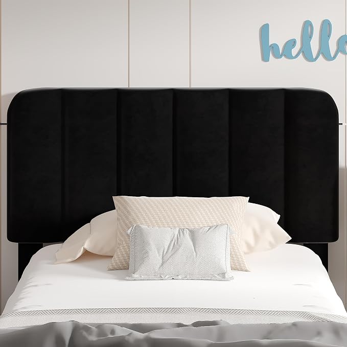 VECELO Twin Size Upholstered Bed Frame with Drawer and Headboard, Velvet Platform Storage Bedframe, Wooden Slats Support, No Box Spring Needed,Black