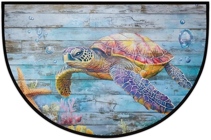 Turtles Ocean Half Round Door Mat Welcome Entrance Mat Bath Bathroom Rug | Turtles Ocean Welcome Entrance Mat Anti-Slip Half Moon Bath Mat Semi Circle Rug Indoor Outdoor Kitchen Rug
