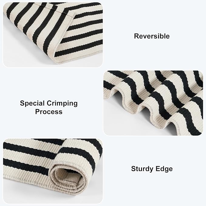 Collive Black and White Outdoor Rug 4'x 6', Patio Rug Washable Living Room Rug, Farmhouse Fall Cotton Woven Area Rug Layered Welcome Doormat Floor Carpet for Front Door Bedroom