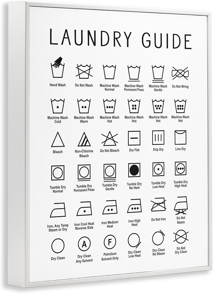 'Minimal Laundry Guide Chart'| Framed Giclee Art | Stupell Industries | White, 16 x 20 Inches, Easy to Hang and Sturdy, Made in USA, by Lettered and Lined