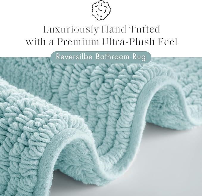 Madison Park Splendor Reversible 100% Cotton Bath Rug, 24 x 36, Blue | Tufted Bathroom Mat, 3000 GSM, Hotel Quality, Luxurious Plush, Medium Pile, Absorbent, Quick Dry, OEKO-TEX, Shower Room Décor