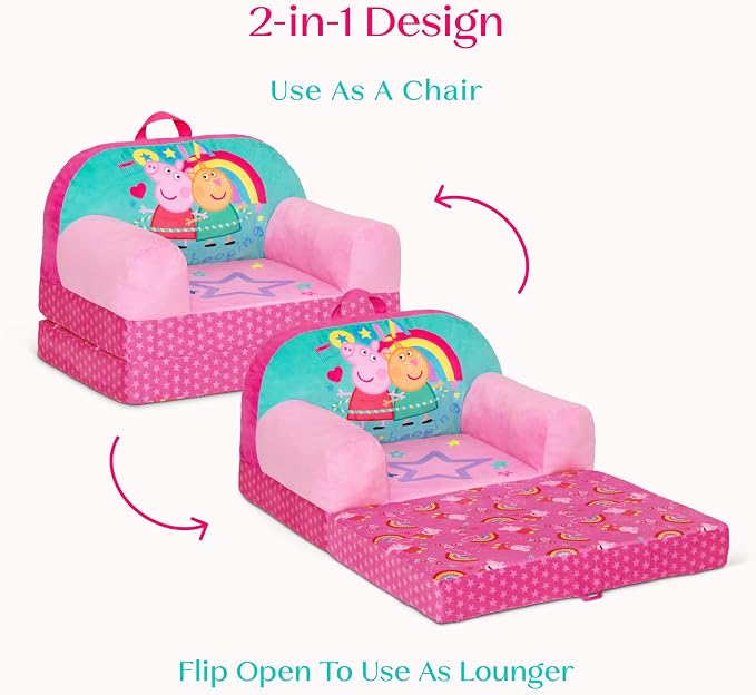 Delta Children - Peppa Pig Cozee Buddy Flip-Out Kids Chair - Greenguard Gold Certified, Pink
