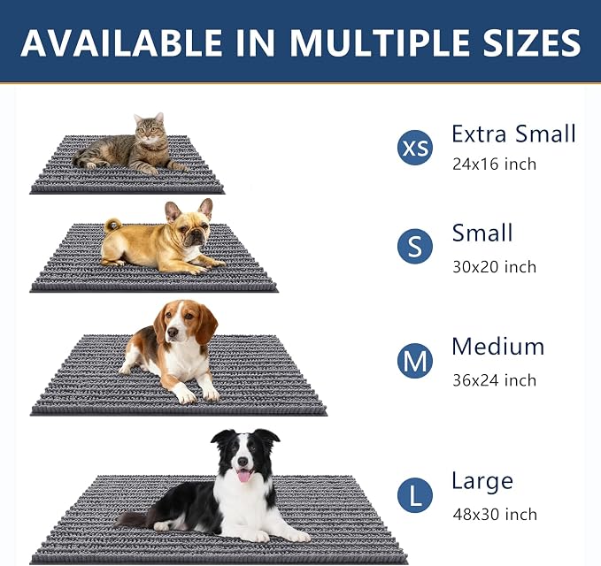 Smiry Dog Door Mat for Muddy Paws 47x17, Absorbent Dirt Trapper, Non-Slip Washable Chenille Entryway Rug for Inside Floor, Dark Grey, Layered Pattern