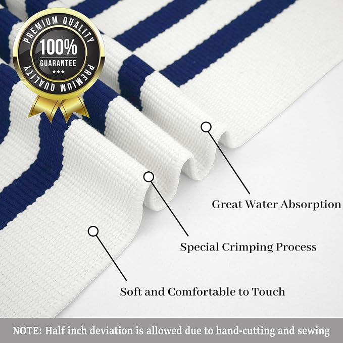 KILOCOCO Blue White Striped Rug 4x6 ft Front Door Mat Outdoor Washable Rug