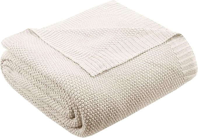 INK+IVY Bree Knit All Season Blanket for Summer, Full/Queen, Ivory | Ultra Soft, Acrylic, Breathable Fabric for Bed or Couch, Lightweight, OEKO-TEX Certified