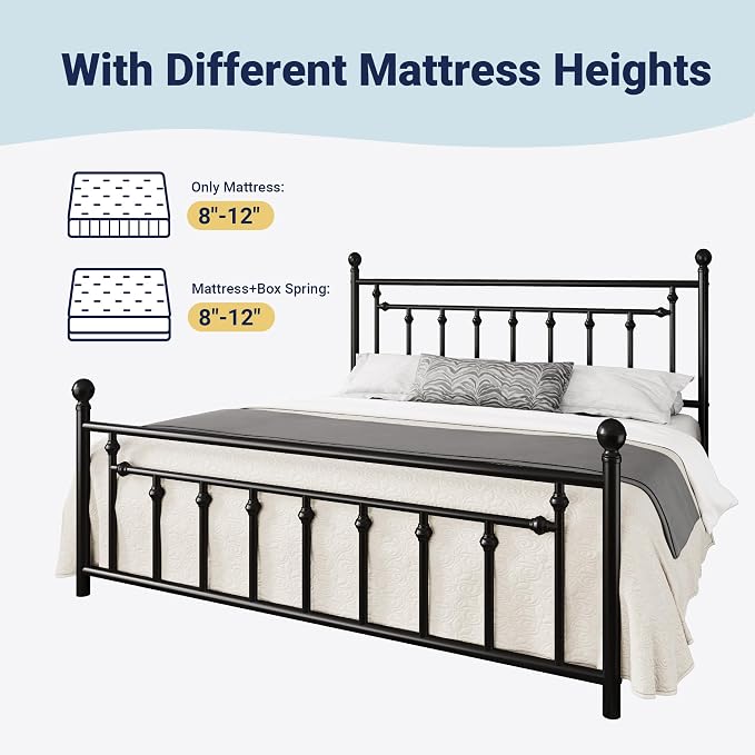 Allewie 14'' King Size Metal Platform Bed Frame, Vintage Headboard, Black | 50'' Tall Victorian Headboard/Footboard/Mattress Foundation/Under Bed Storage/No Box Spring Needed/Easy Assembly/Noise Free