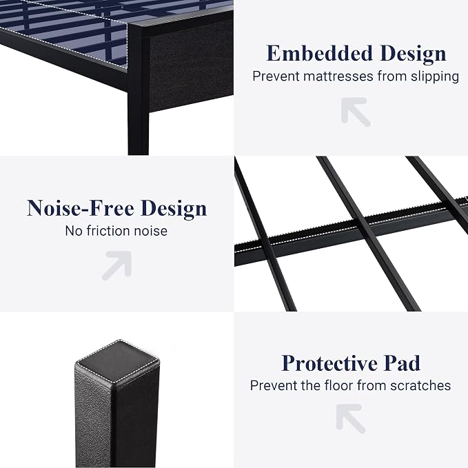 Allewie Full Size Bed Frame, Heavy Duty 12 Metal Slats Support, Black Oak | Wooden Headboard and Footboard, Modern Platform Bed, No Box Spring Needed, Under-Bed Storage, Noise Free, Easy Assembly
