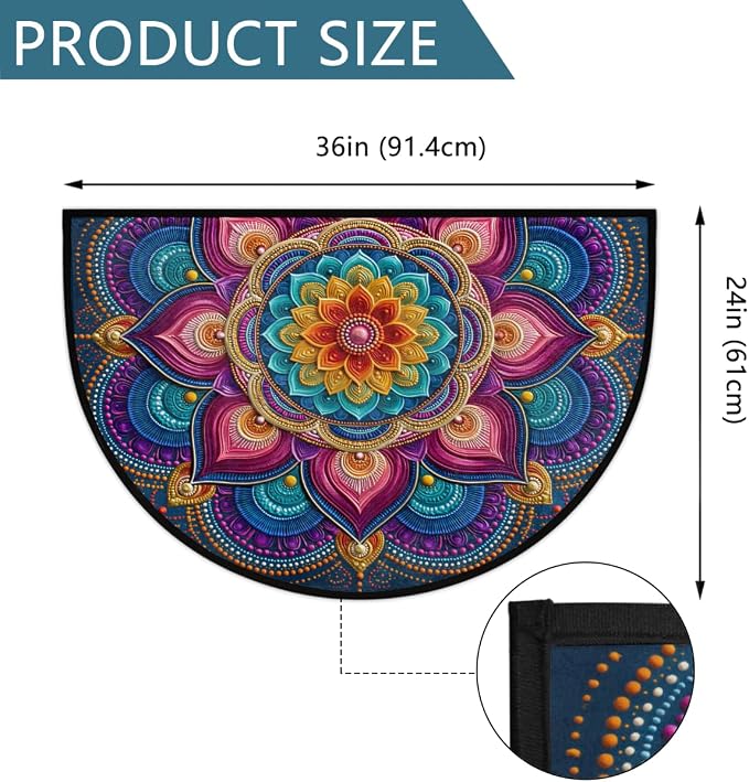 Boho Half Round Door Mat Semi Moon Rug Fireplace Carpet Area Rugs | Color Symmetrical Non Slip Absorbent Half Circle Mat Carpet for Indoor Outdoor Patio Kitchen Bathroom Entryway Home Decor