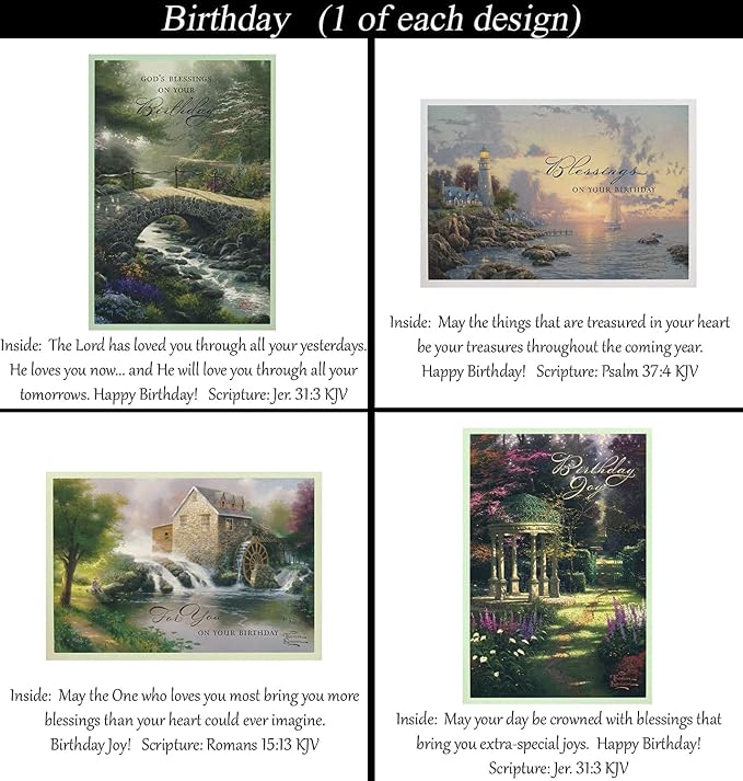 Birthday ~ No Repeated Designs~ 32 Cards and Designs ~ Christian/Religious Greeting Card Assortment #2 ~ Scripture in every card ~ Envelopes Included