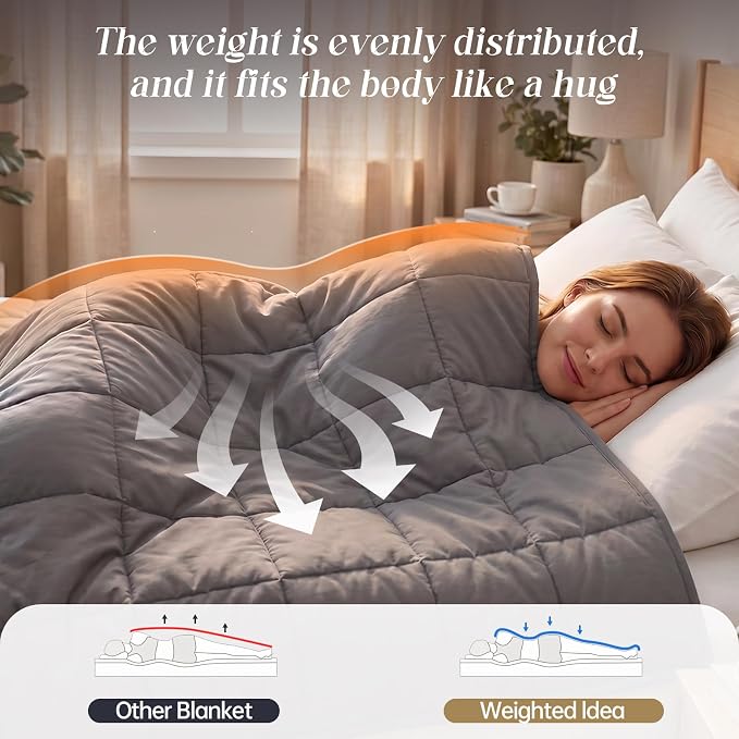 Smart Queen Weighted Blanket for Adults (20 lbs, 60” x 80”, Queen Size) Breathable Heavy Throw Blanket for 160-220 lbs, Soft Thick Blankets with Cooling Glass Beads, All Season, Machine Washable, Grey