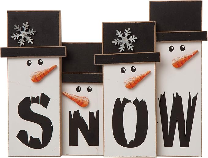 Glitzhome Wooden Christmas Table Holiday Decoration Tabletop Centerpiece, 11.7" L, Snowman Family, JK43757GH